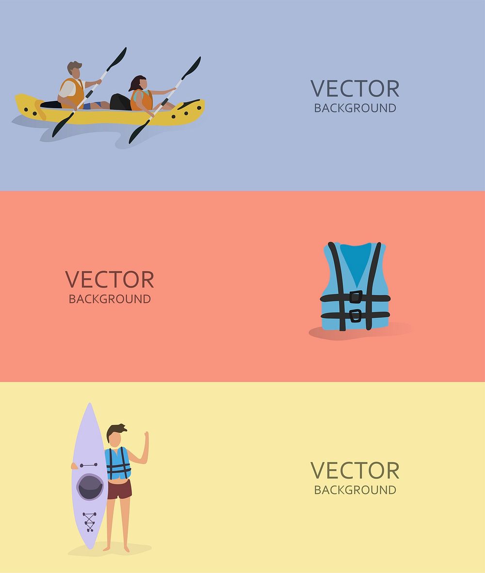 Kayaking & canoeing vector background set