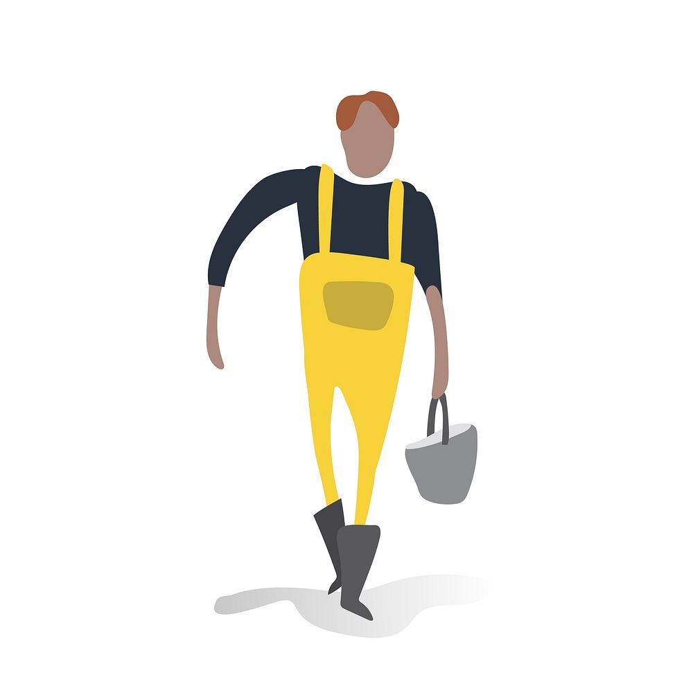 Character illustration of a guy holding a bucket