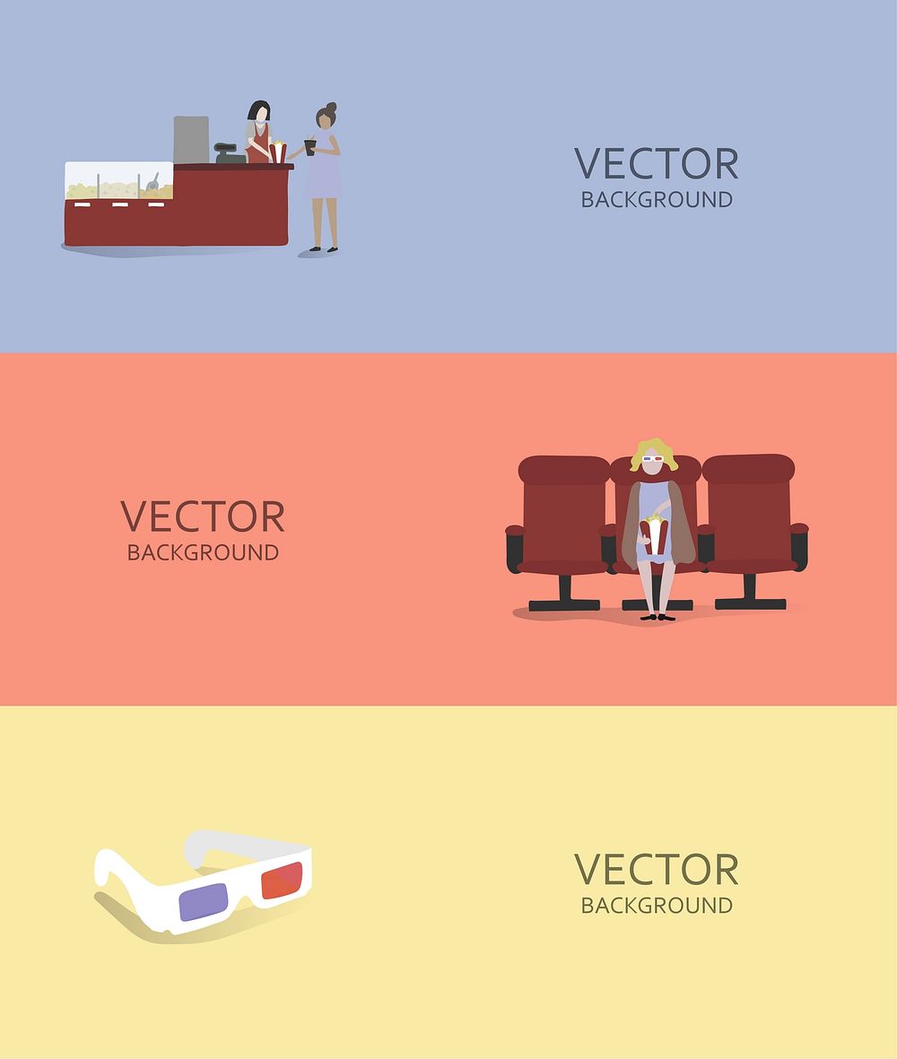 Watching movies vector background set
