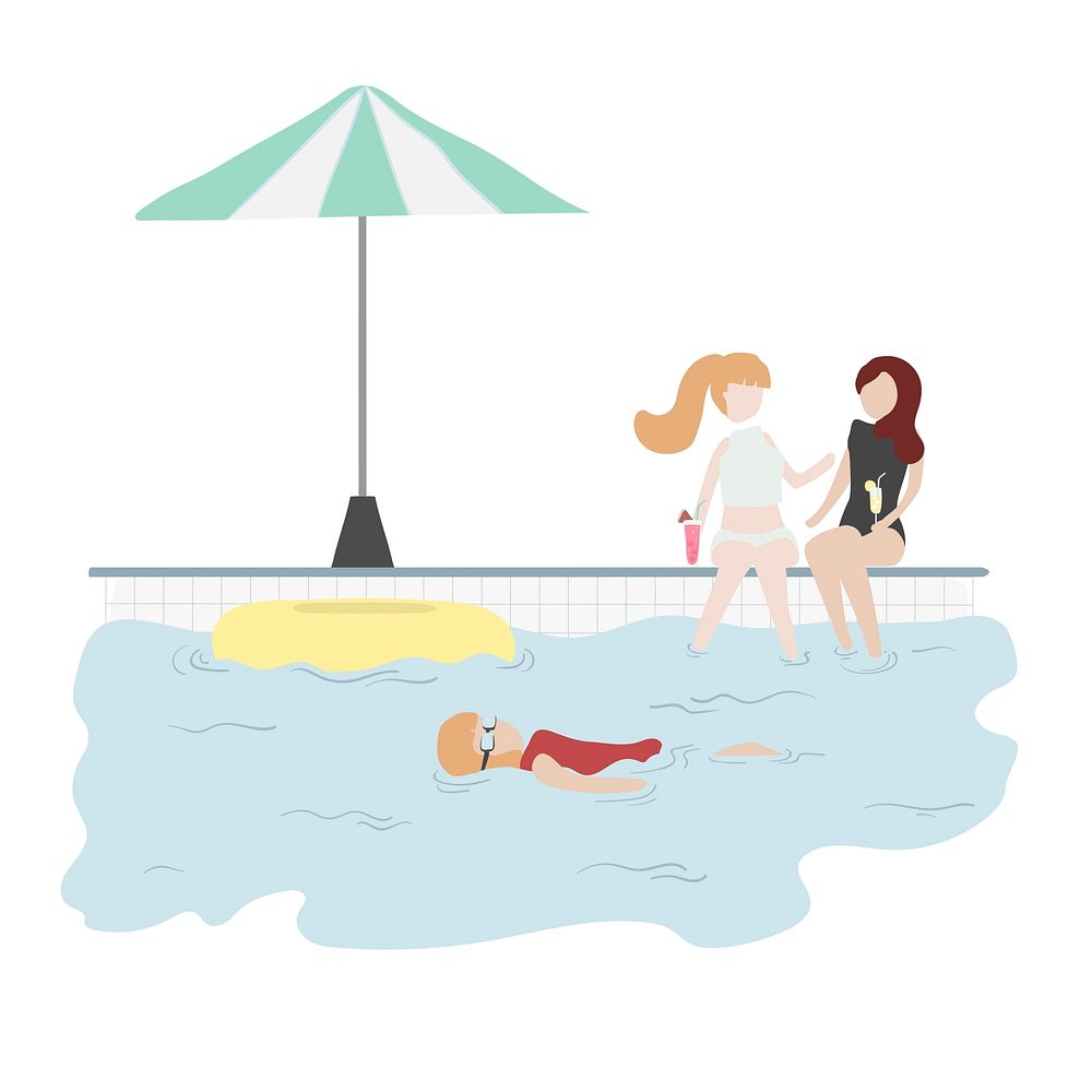 Character illustration of people in the pool