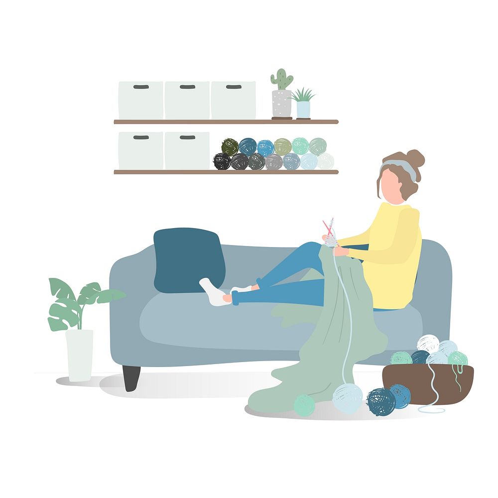 Character illustration of a woman knitting