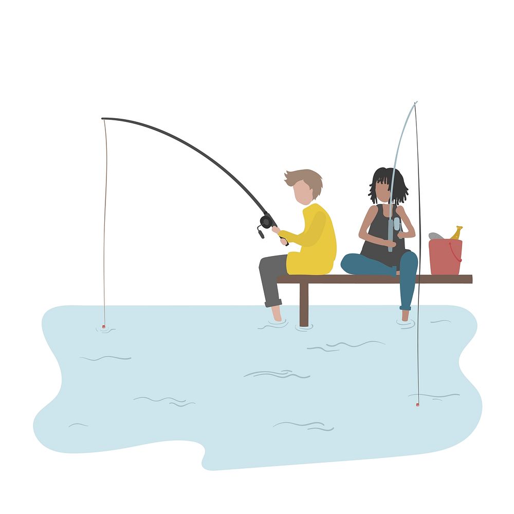 Character illustration of people fishing