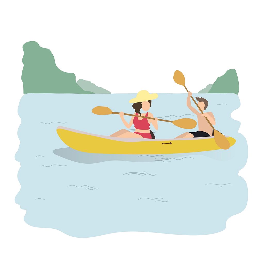 Character illustration of people canoeing in the water