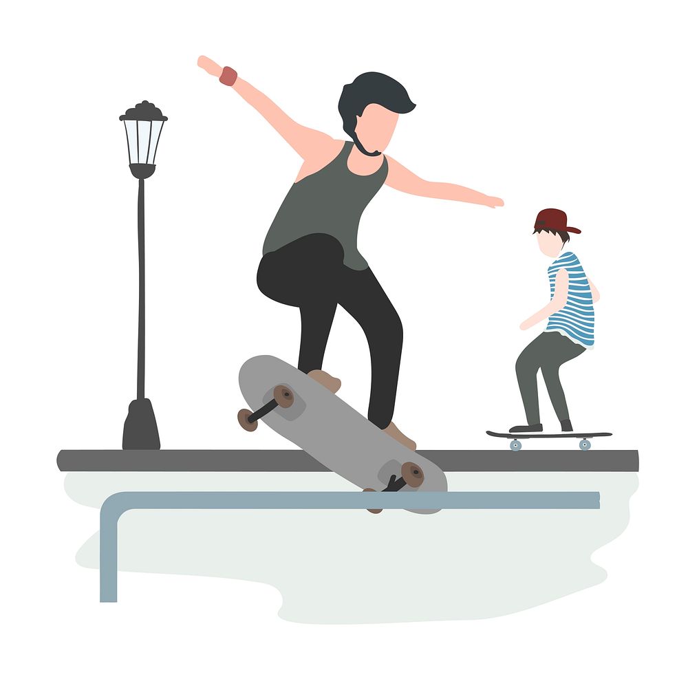 Character illustration of guys skateboarding