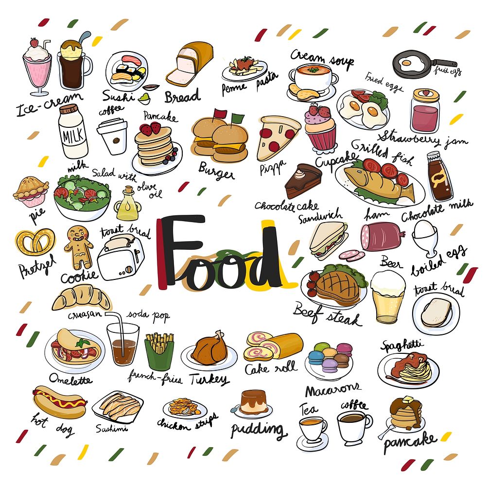 Illustration drawing style of food collection
