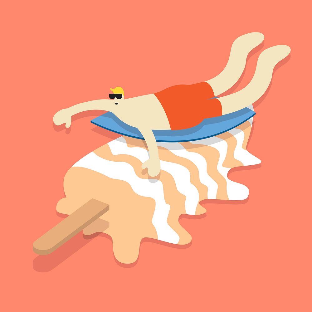 Vector of a man surfing on an ice cream stick