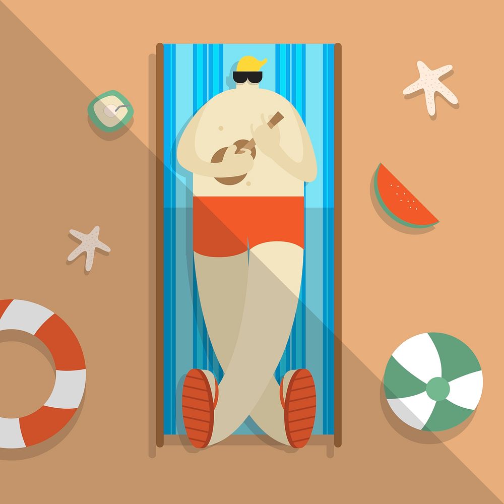 Vector of a man chilling on the beach