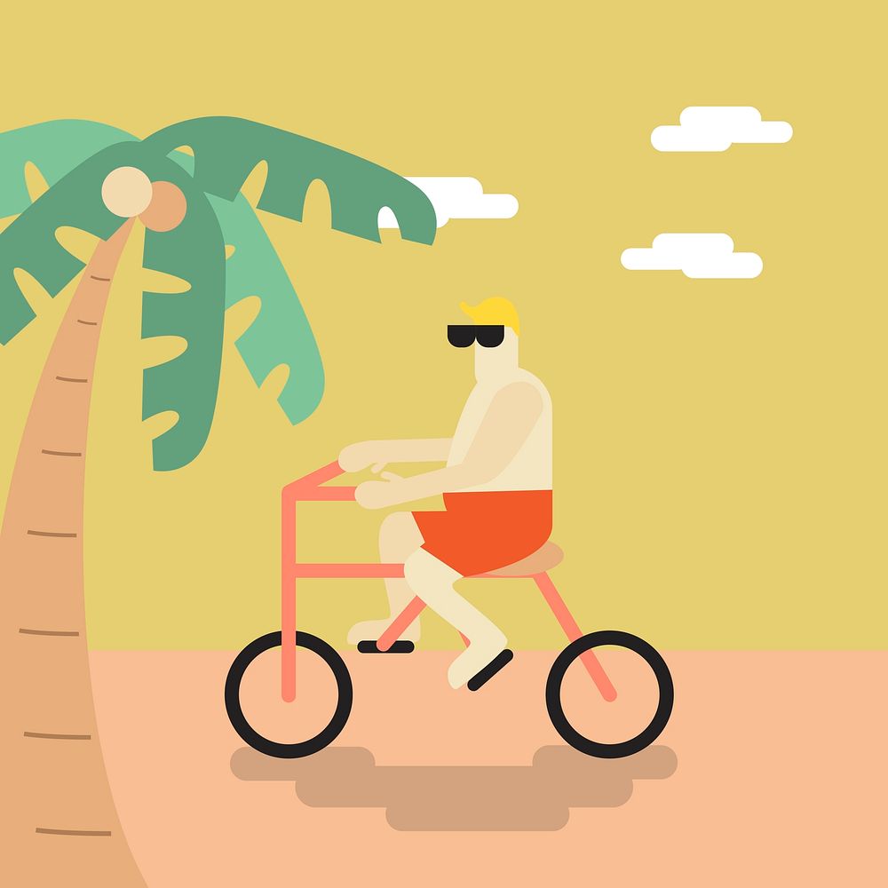 Vector of a man cycling on the beach