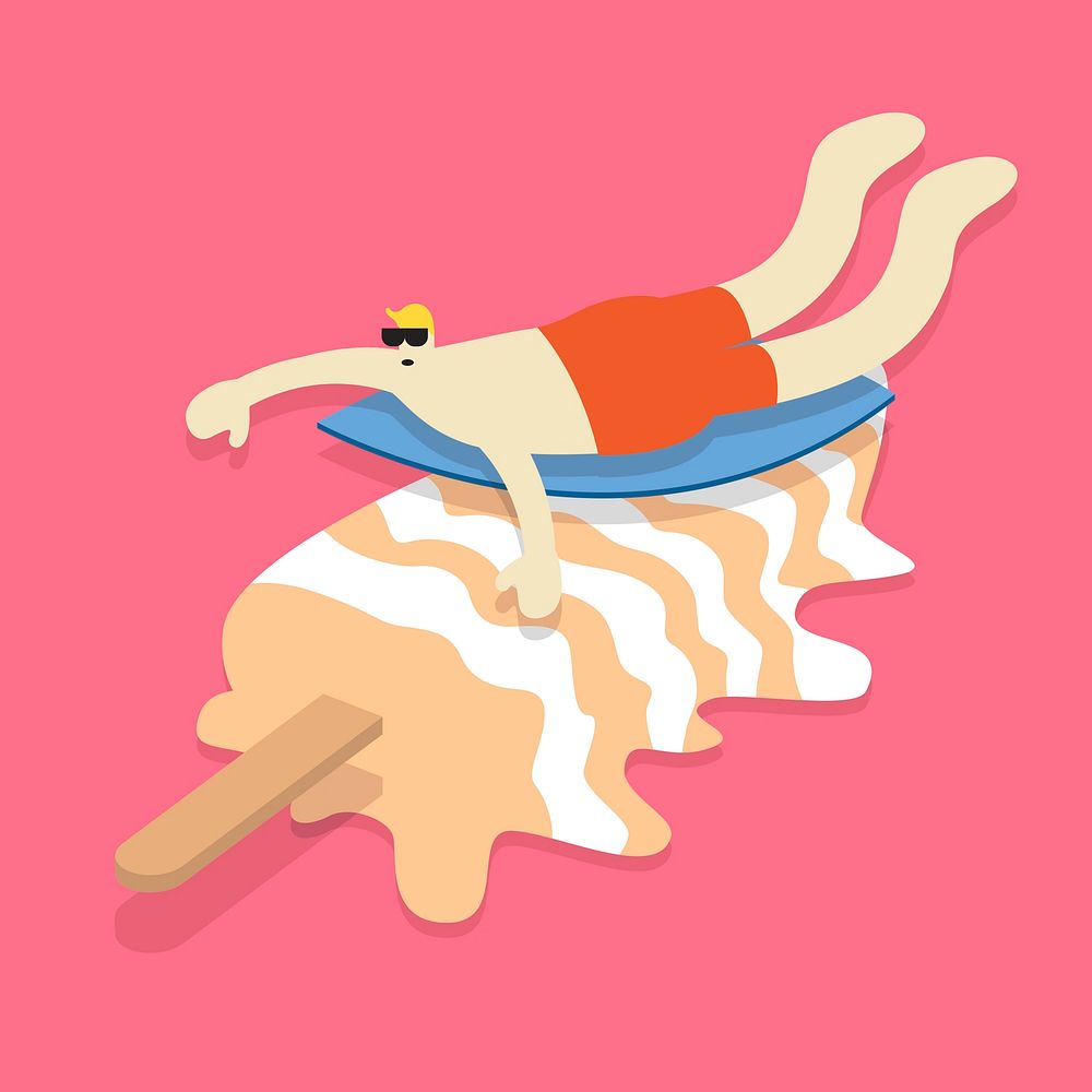 Vector of a man surfing on an ice cream stick