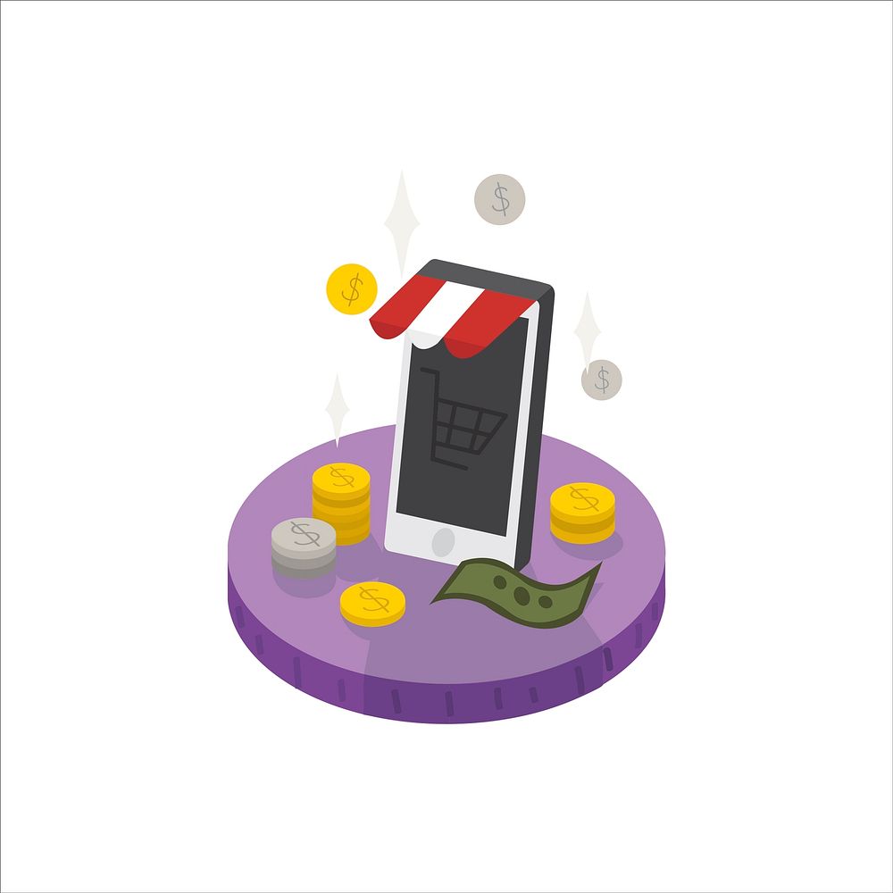 Illustration of online shopping and cash icon