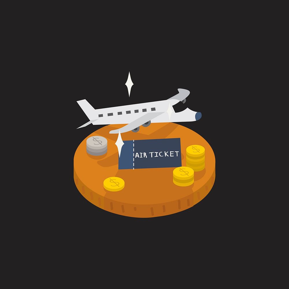 Illustration of a plane and travel ticket