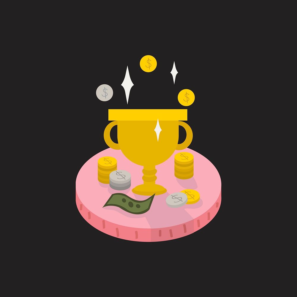 Illustration of money and a trophy