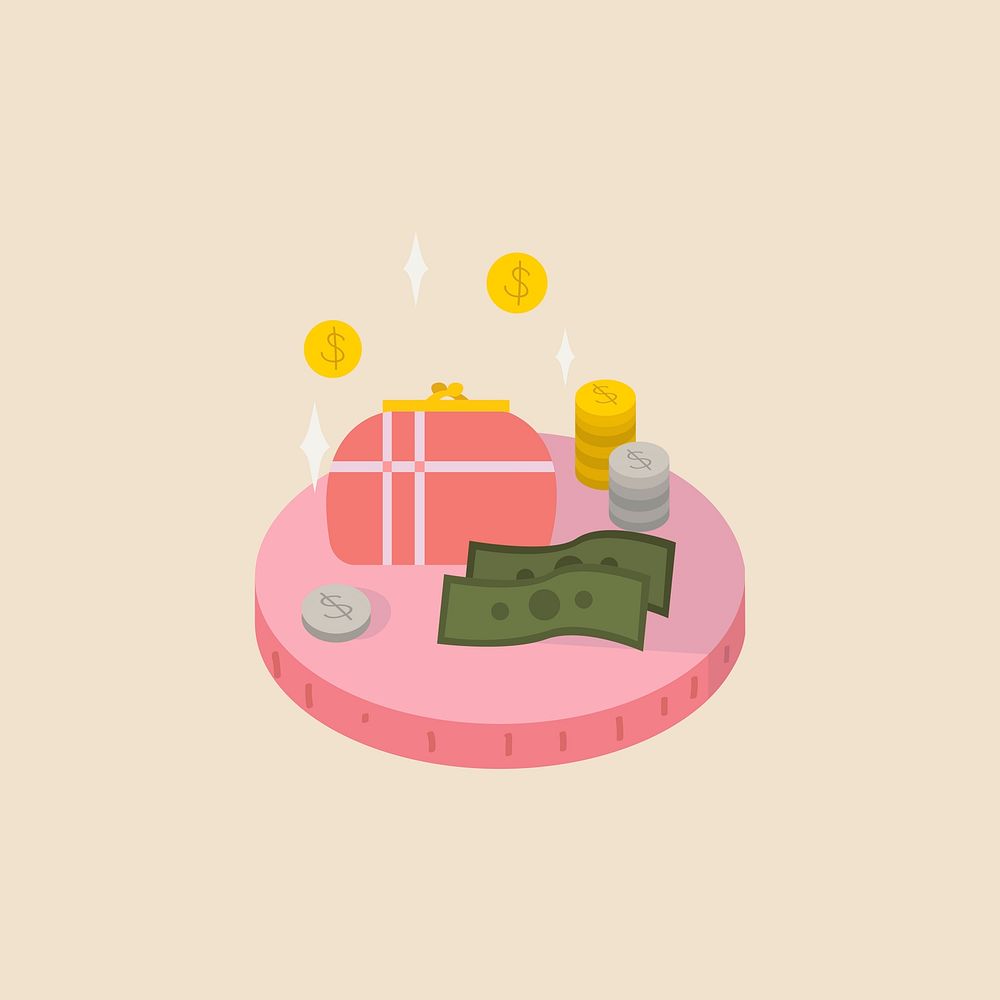 Illustration of money and a purse