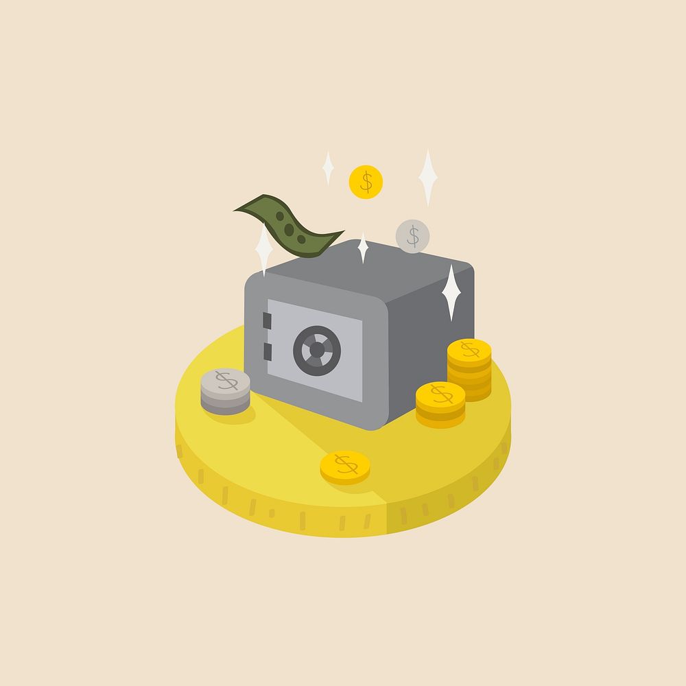Illustration of money and a vault