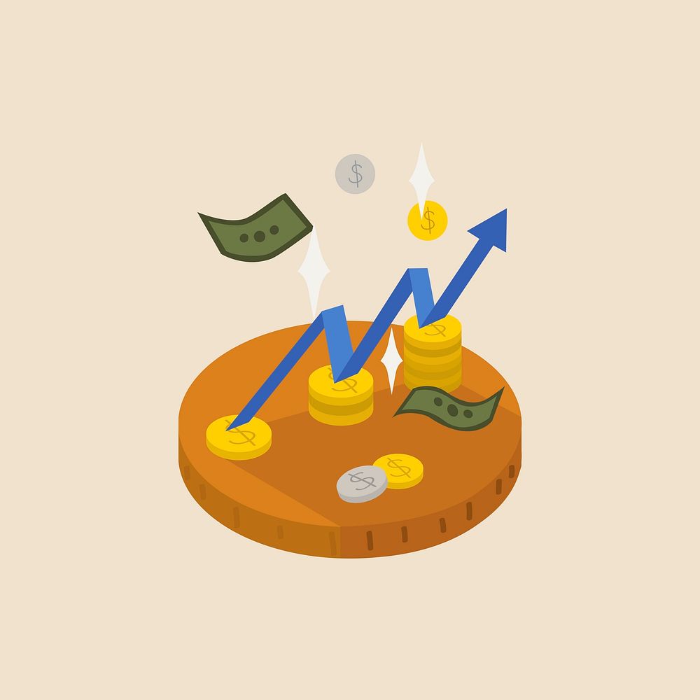 Illustration of money and an upward arrow