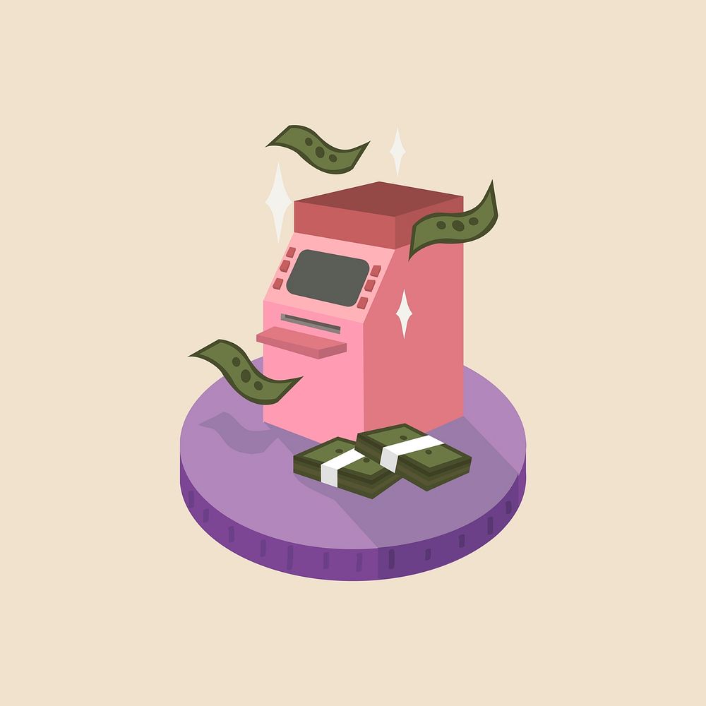 Illustration of money and an ATM machine