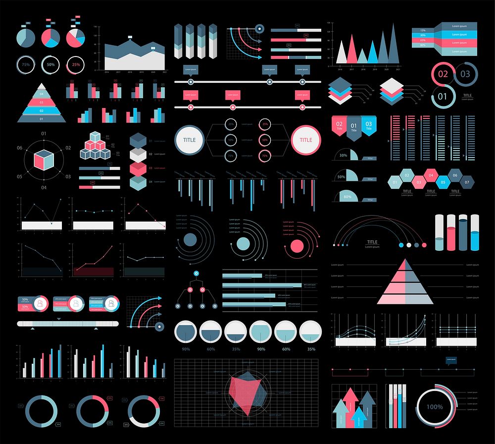 Colorful infographic graphs and diagrams illustration