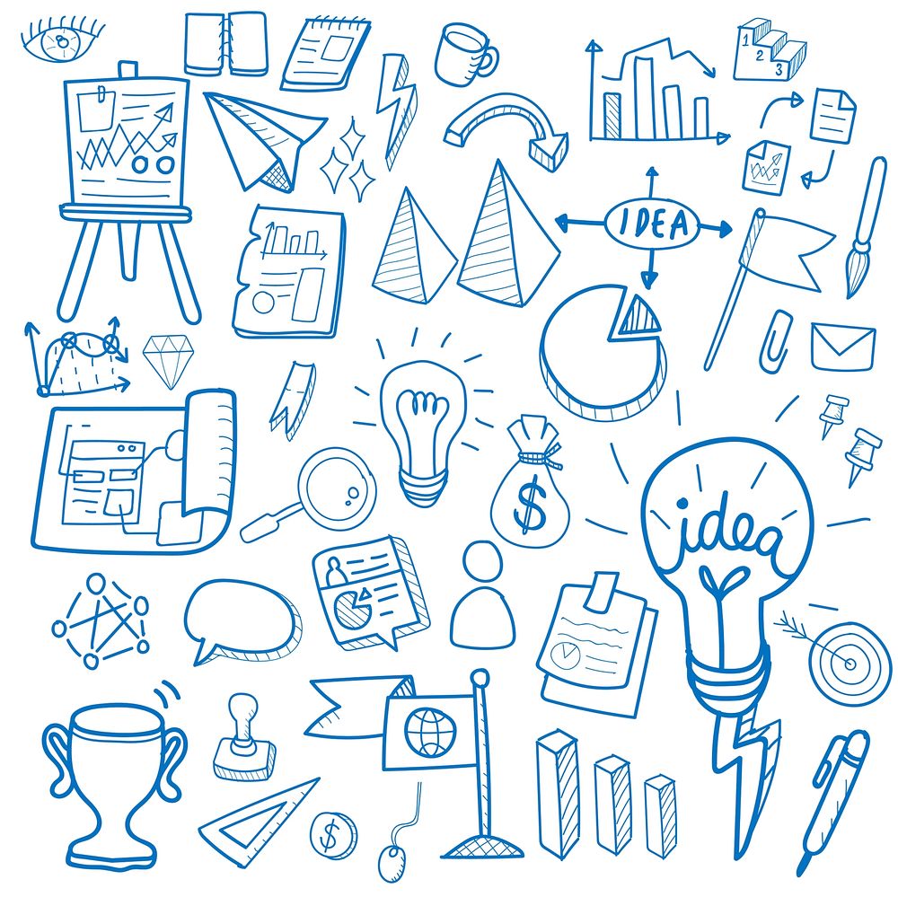 Illustration of startup business doodle collection