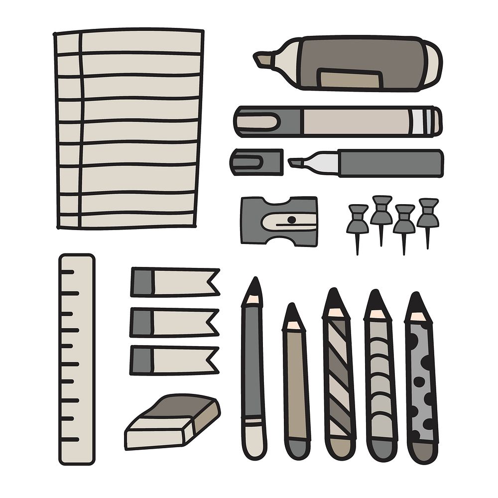 Vector set of stationery doodle style