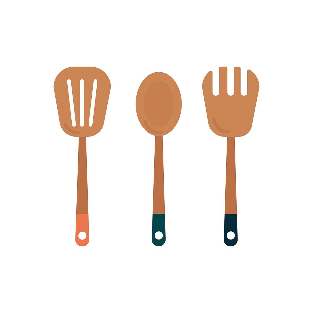 Three wooden cooking utensils graphic