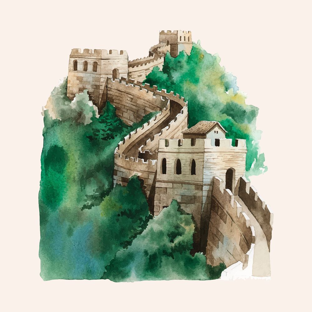 The Great Wall of China painted by watercolor