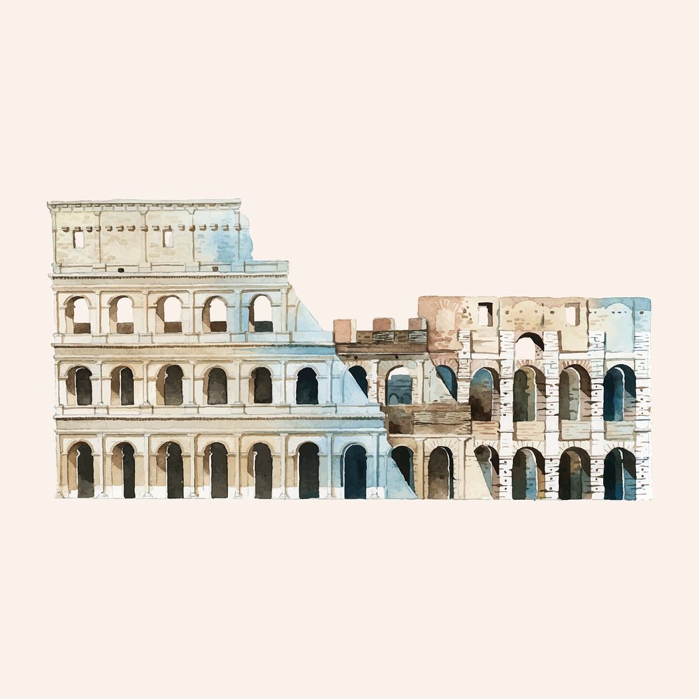 The Roman Colosseum painted by watercolor