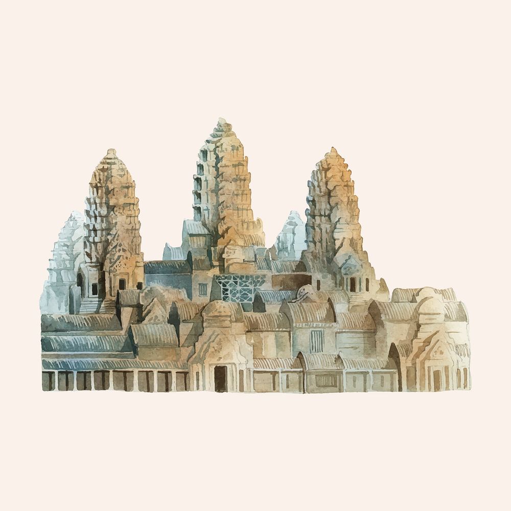 The Angkor Wat painted by watercolor