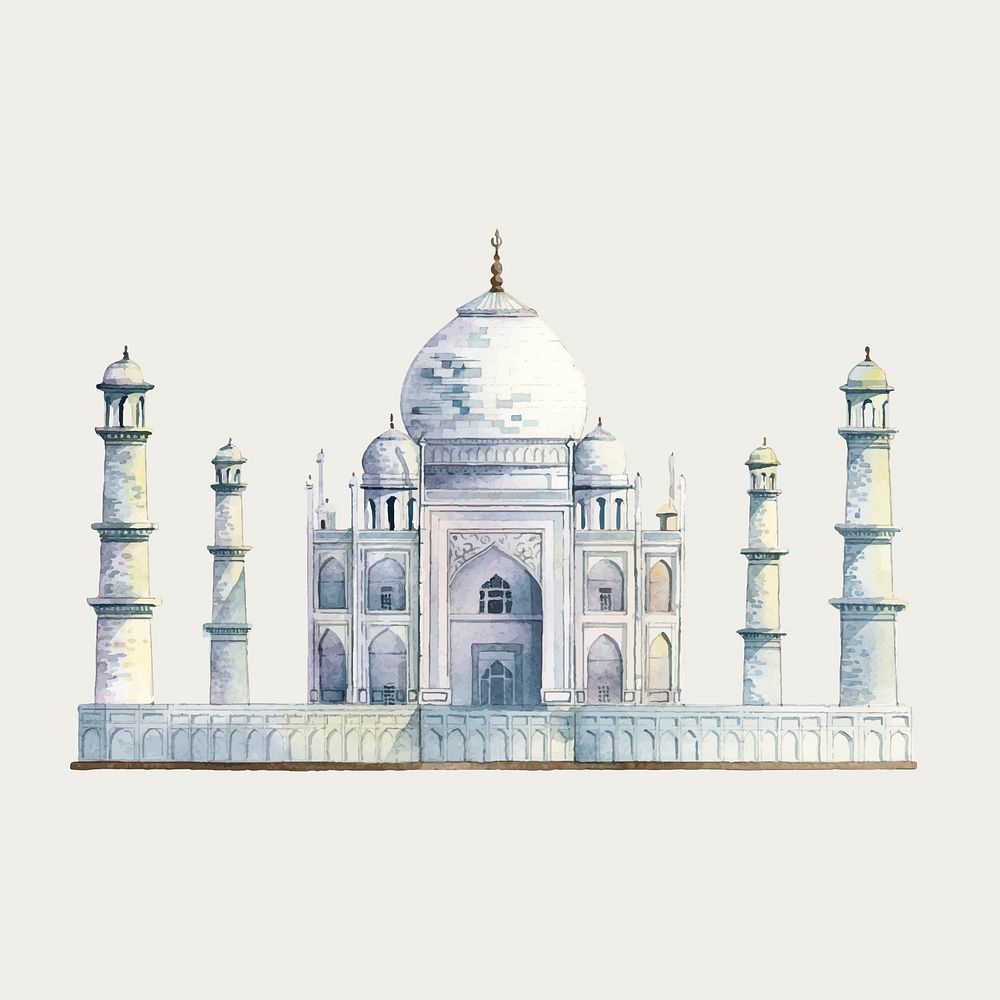 The Taj Mahal in Agra, India watercolor illustration