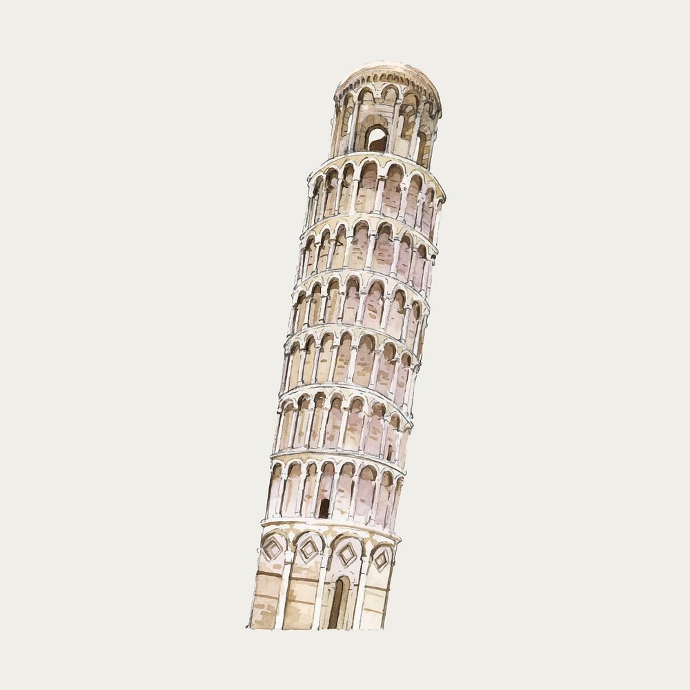 The Leaning Tower of Pisa watercolor illustration