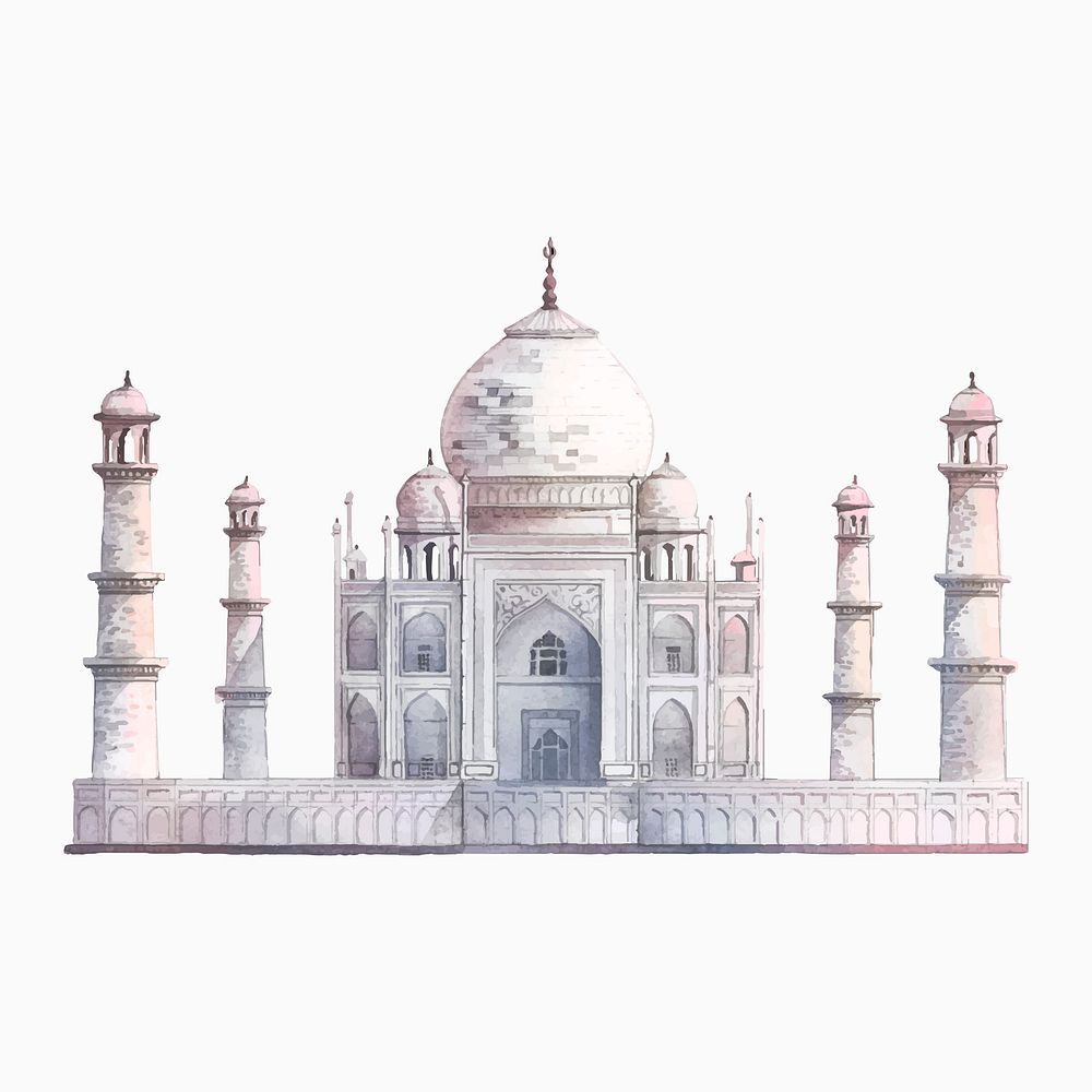 The Taj Mahal in Agra, India watercolor illustration