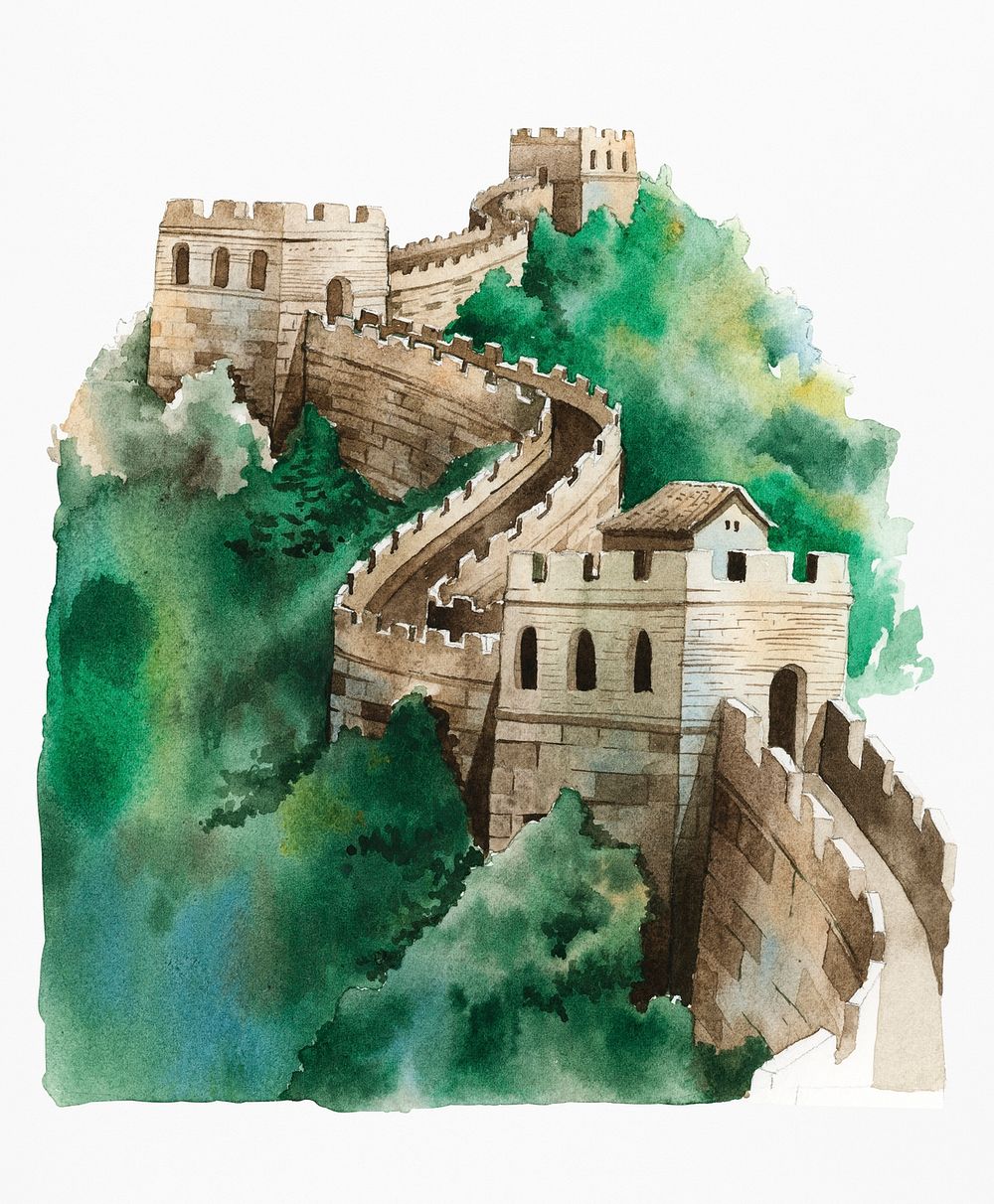 The Great Wall of China painted by watercolor