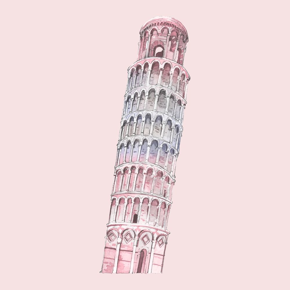 The Leaning Tower of Pisa painted by watercolor