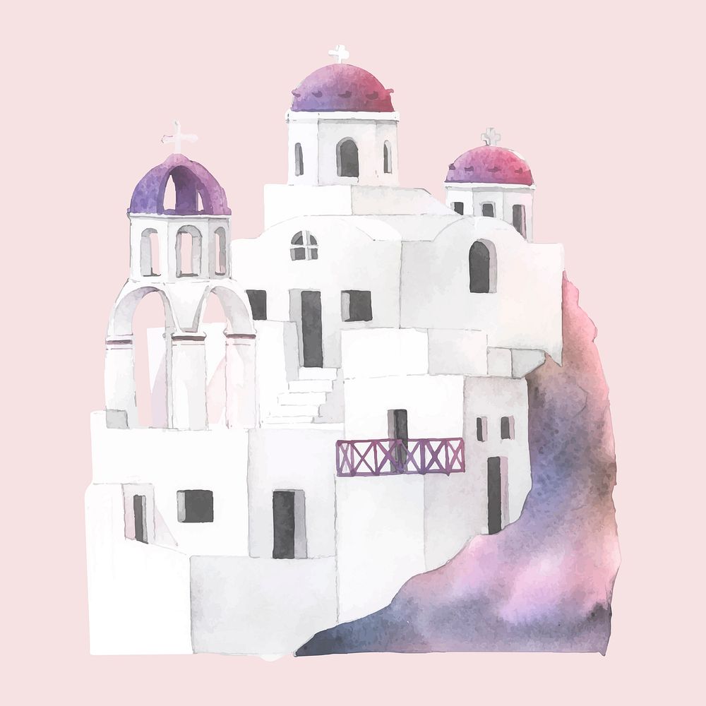Santorini Cycladic houses watercolor illustration