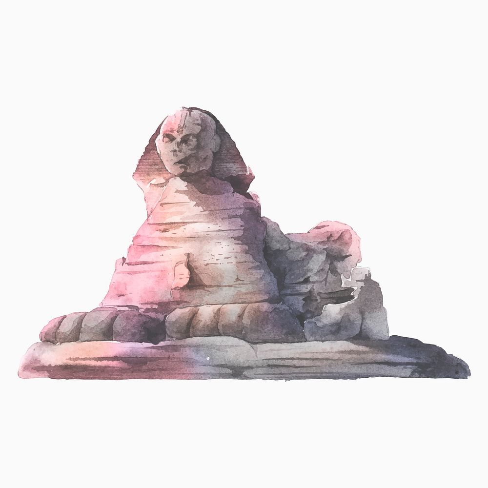 Egyptian sphinx in front of the pyramid of Giza watercolor illustration