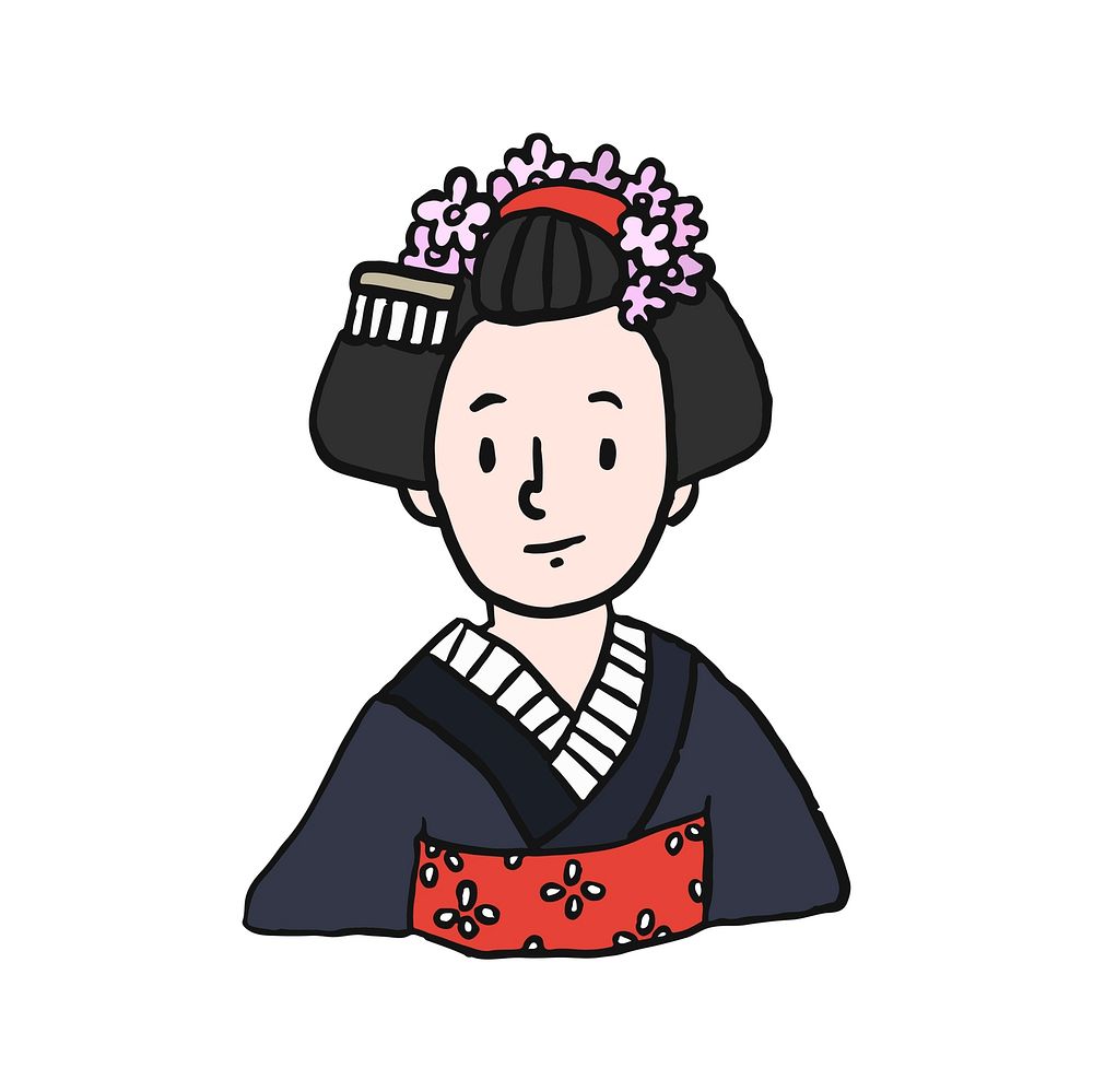 Young girl in kimono illustration
