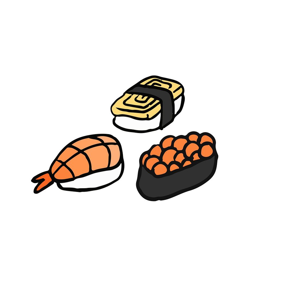 Assortment of sushi Japanese food illustration