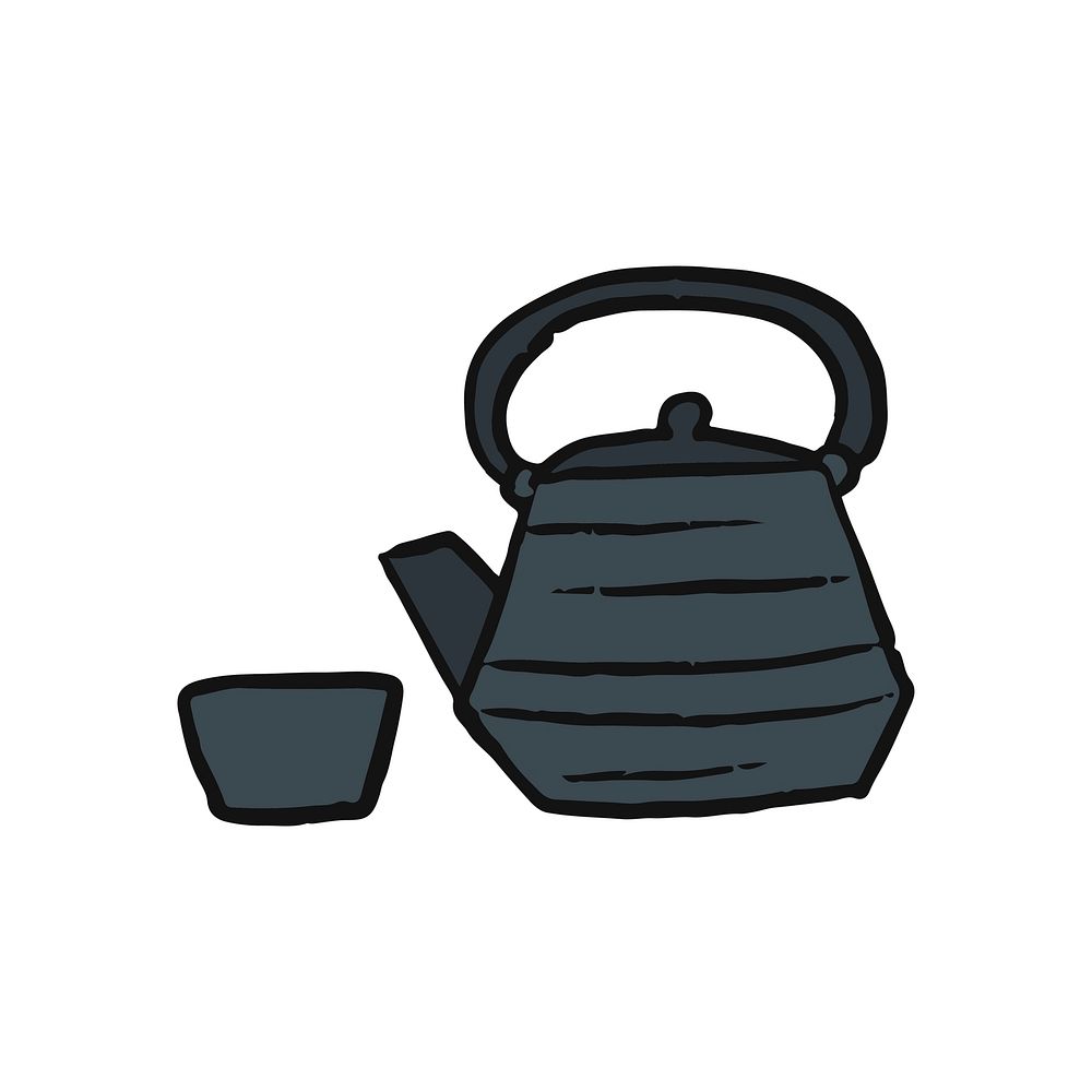 Traditional tea cup and tea pot illustration