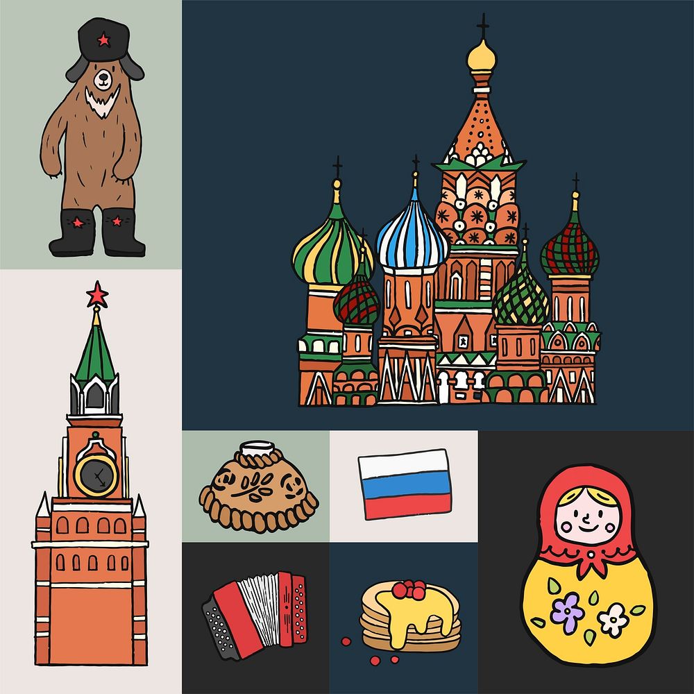 Set of Russian icons and landmarks
