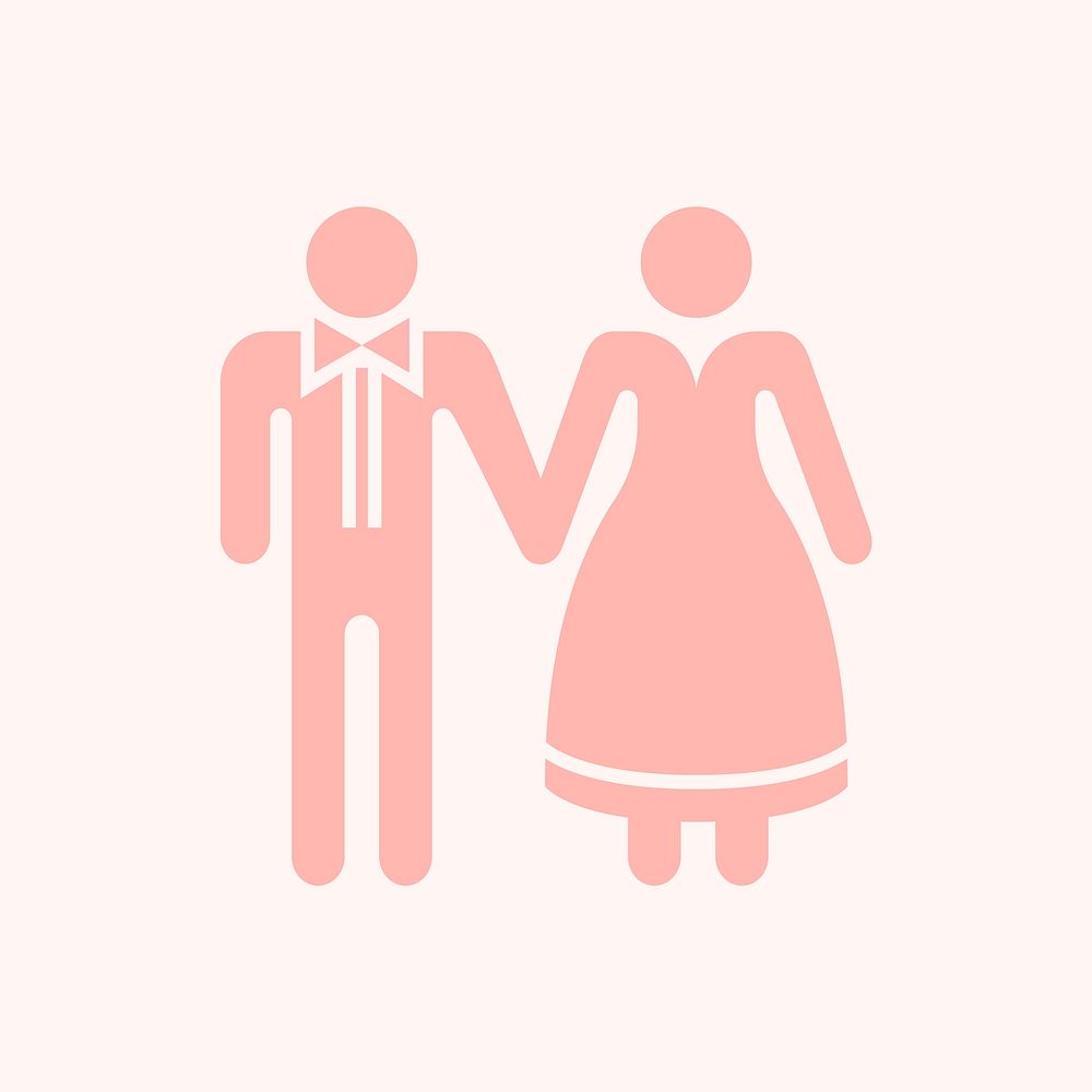 Bride and groom holding hands graphic illustration