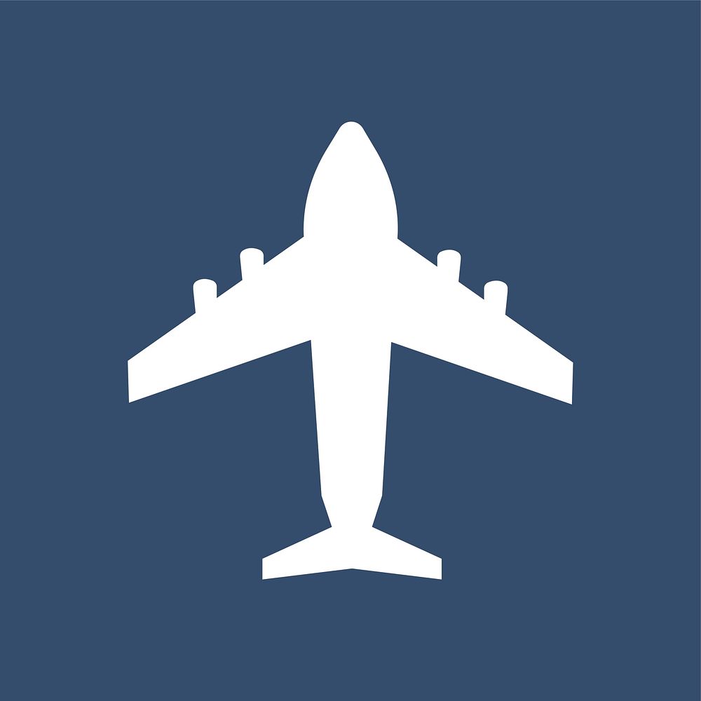 White airplane icon on blue background