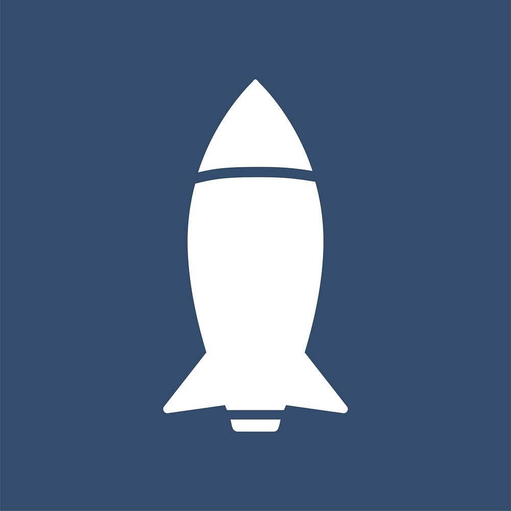 White rocket icon on blue background