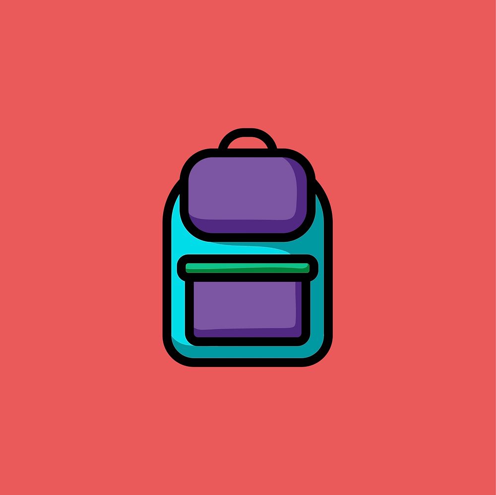 Colorful backpack doodle icon illustration