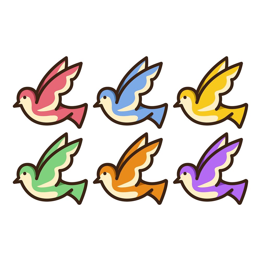 Set of colorful doves illustration