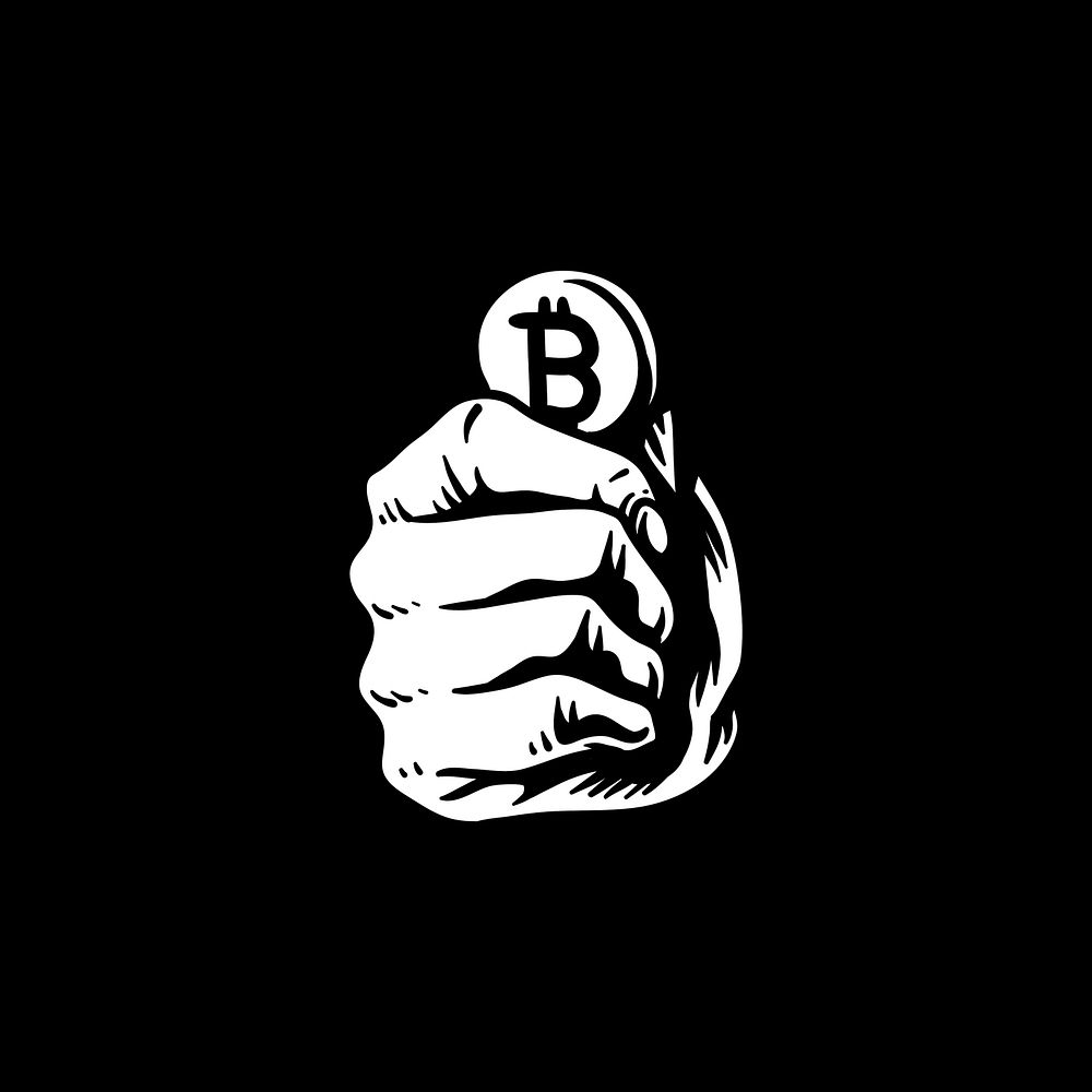 Hand holding bitcoin doodle illustration