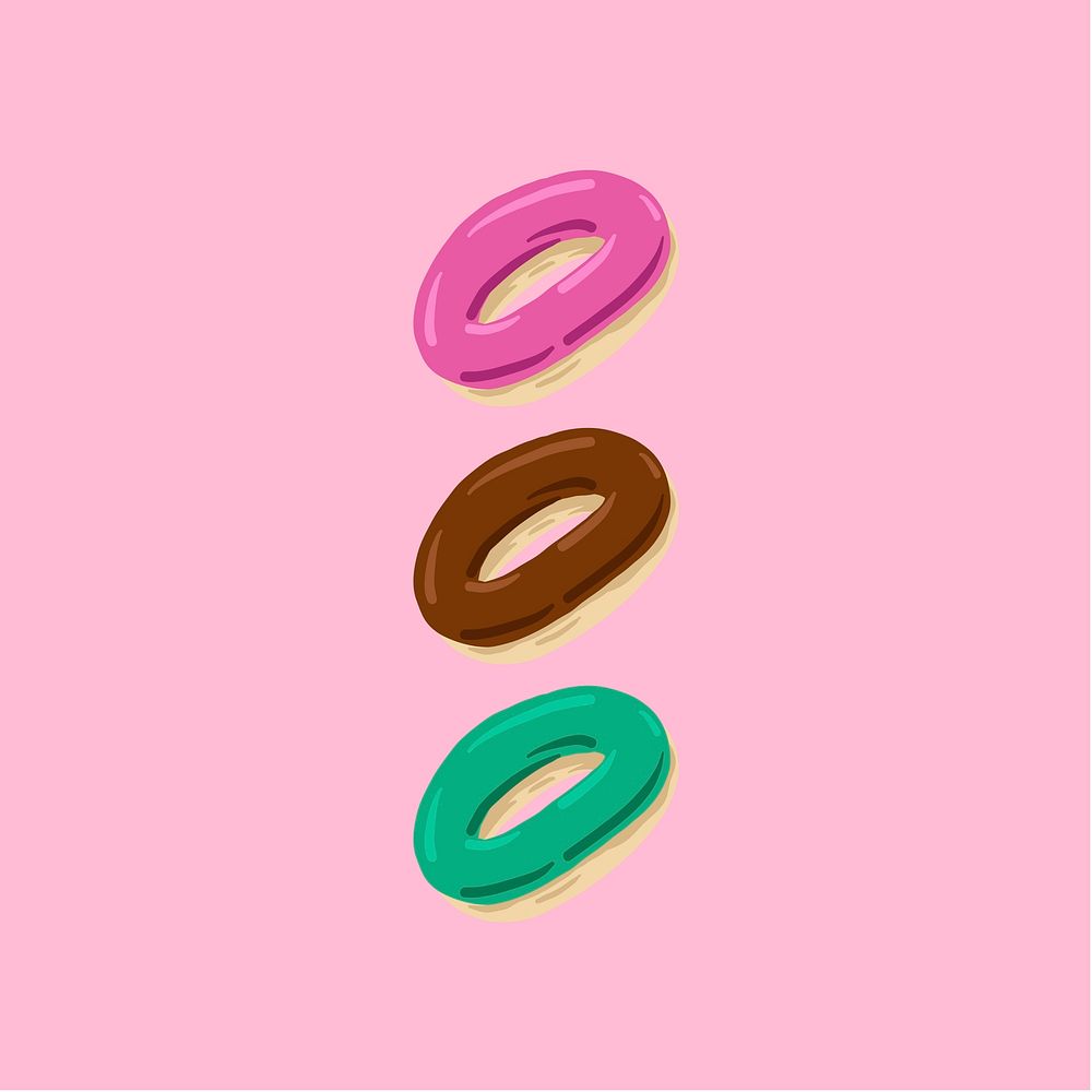 Three colorful glazed doughnuts illustration
