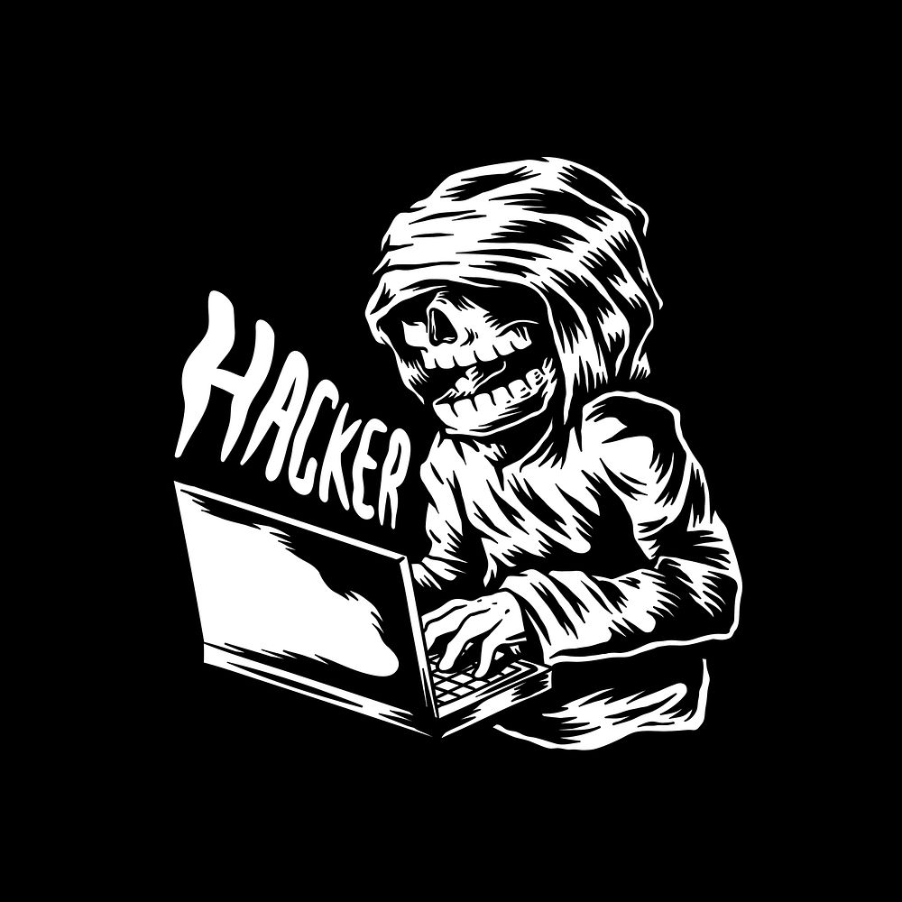 Hand drawn skull hacker in a hoodie