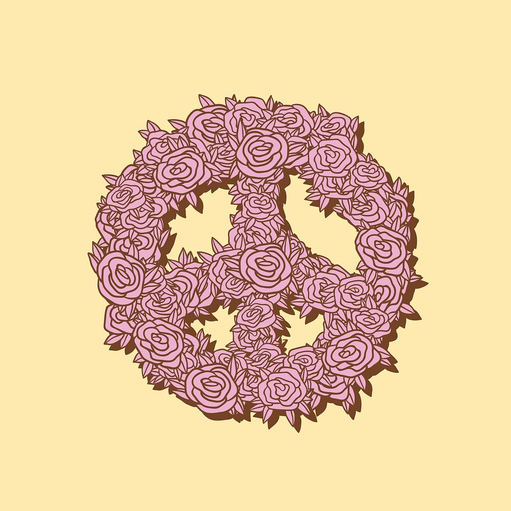 Hand drawn floral peace symbol illustration