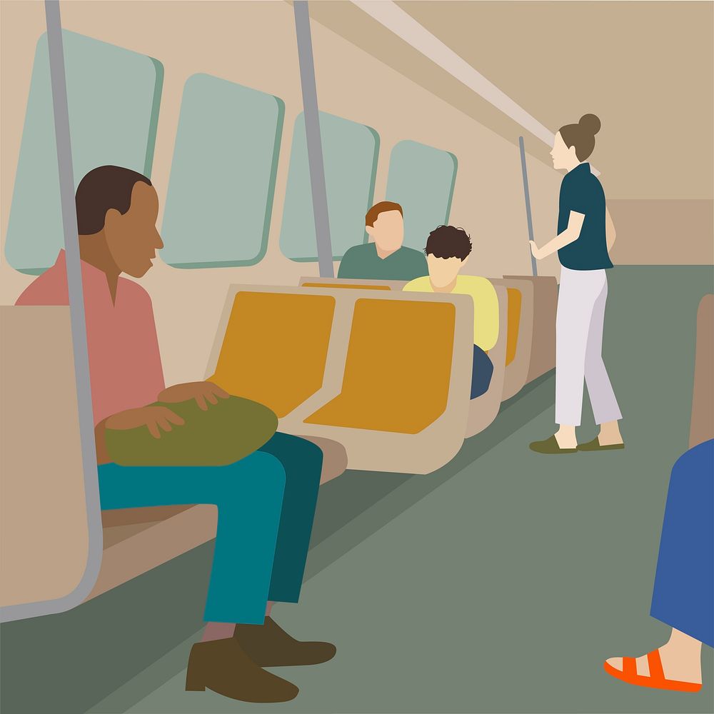 Commuters traveling by train illustration