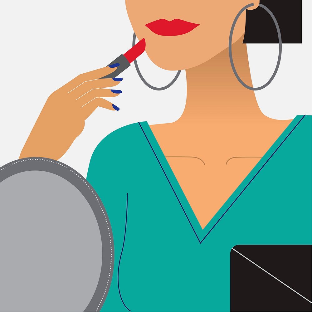 Woman putting on red lipstick illustration