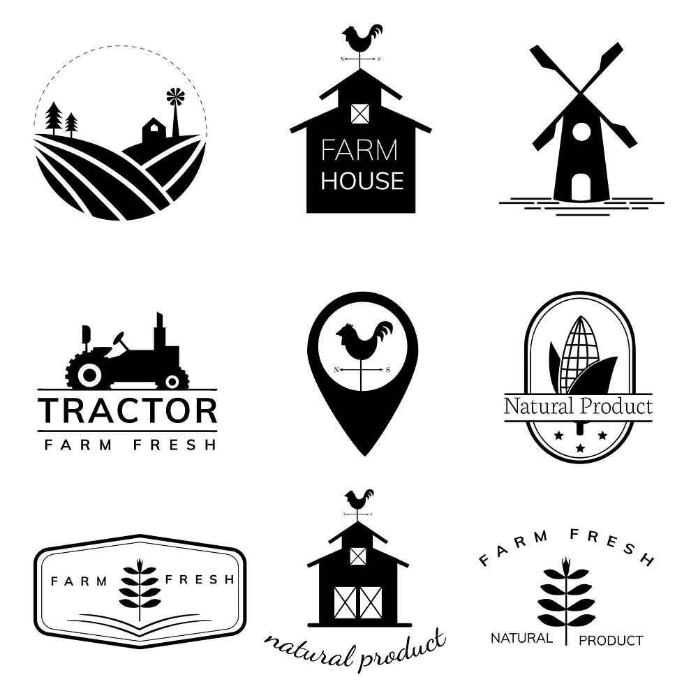 Collection of farming logo illustrations